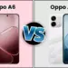 Perbandingan tampilan depan dan belakang OPPO A6 warna pink dan OPPO A6s warna putih dengan aksen tekstur marmer.