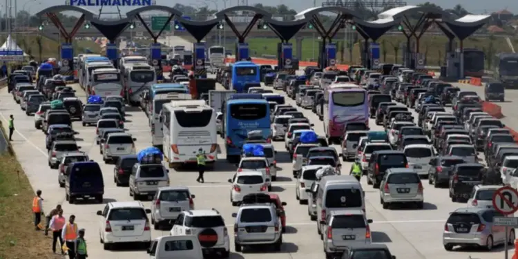 Grafik simulasi digital arus lalu lintas kendaraan di jalan raya hasil olahan data prediksi macet AI.