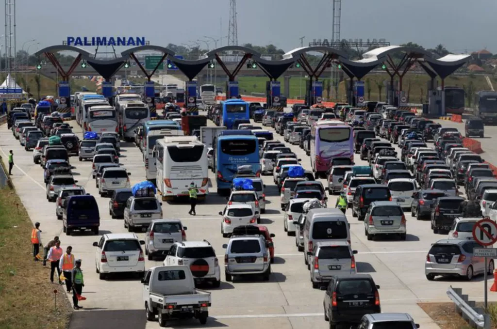 Grafik simulasi digital arus lalu lintas kendaraan di jalan raya hasil olahan data prediksi macet AI.