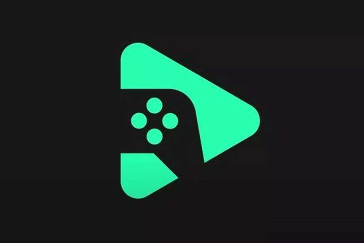 Logo resmi Google Play Games PC terbaru dengan ikon gamepad di dalam segitiga hijau.