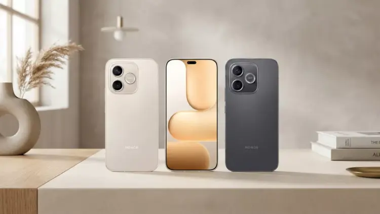 Tiga unit Honor 600 Lite yang diletakkan di atas meja dalam suasana interior minimalis, mempertegas kesan gaya hidup modern.