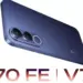 Penampakan bodi belakang Vivo V70 FE warna Navy Blue dengan teks seri V70 FE dan V70 di bagian bawah.