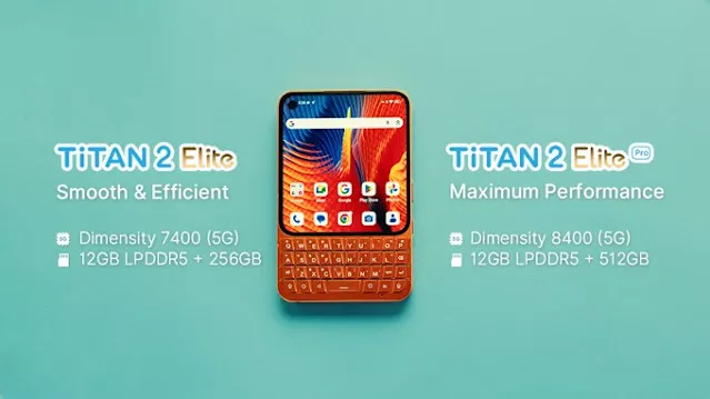 Perbandingan spesifikasi antara varian Titan 2 Elite dan Titan 2 Elite Pro dengan chipset Dimensity 7400 dan 8400.