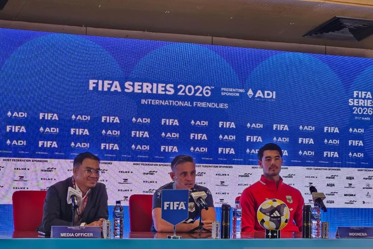Konferensi pers resmi FIFA Series 2026 yang dihadiri oleh pelatih dan pemain Timnas Indonesia (Hubner).