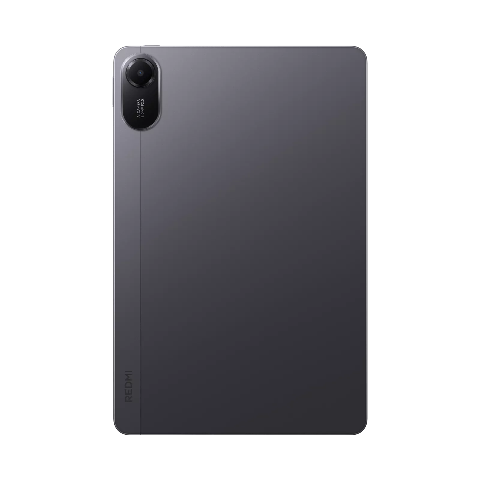 Desain bodi belakang Redmi Pad 2 4G warna Graphite Grey dengan kamera utama 8MP f/2.0.