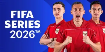 Poster promosi FIFA Series 2026 menampilkan tiga bintang Timnas Indonesia: Elkan Baggott, Jay Idzes, dan Rizky Ridho.