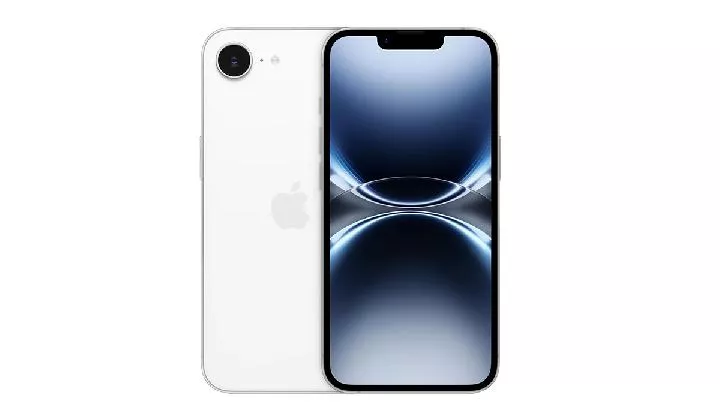 Bocoran desain iPhone 17e warna putih dengan satu kamera belakang dan notch layar yang ikonik.
