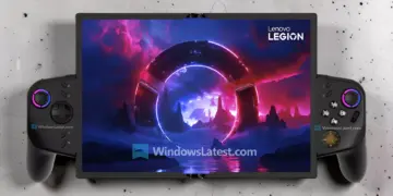 Detail kontroler Lenovo Legion GO foldable dengan joystick RGB dan layout tombol gaming profesional.