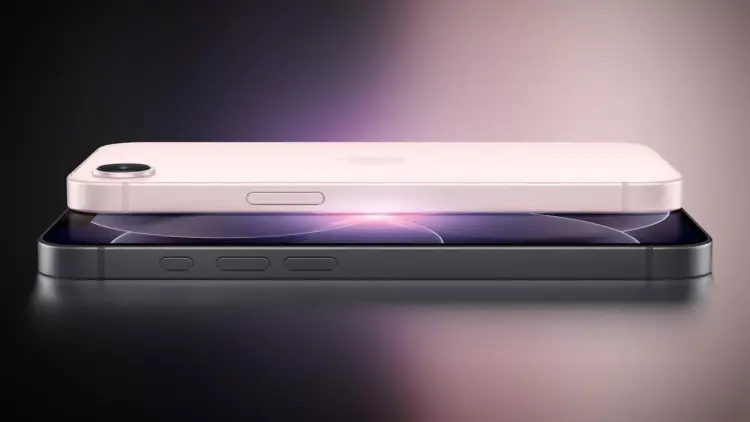 Perbandingan ketipisan bodi iPhone 17e warna pink dengan model iPhone generasi sebelumnya.