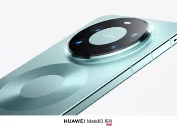Render resmi HUAWEI Mate 80 Pro warna hijau toska dengan teks keterangan seri Mate 80.