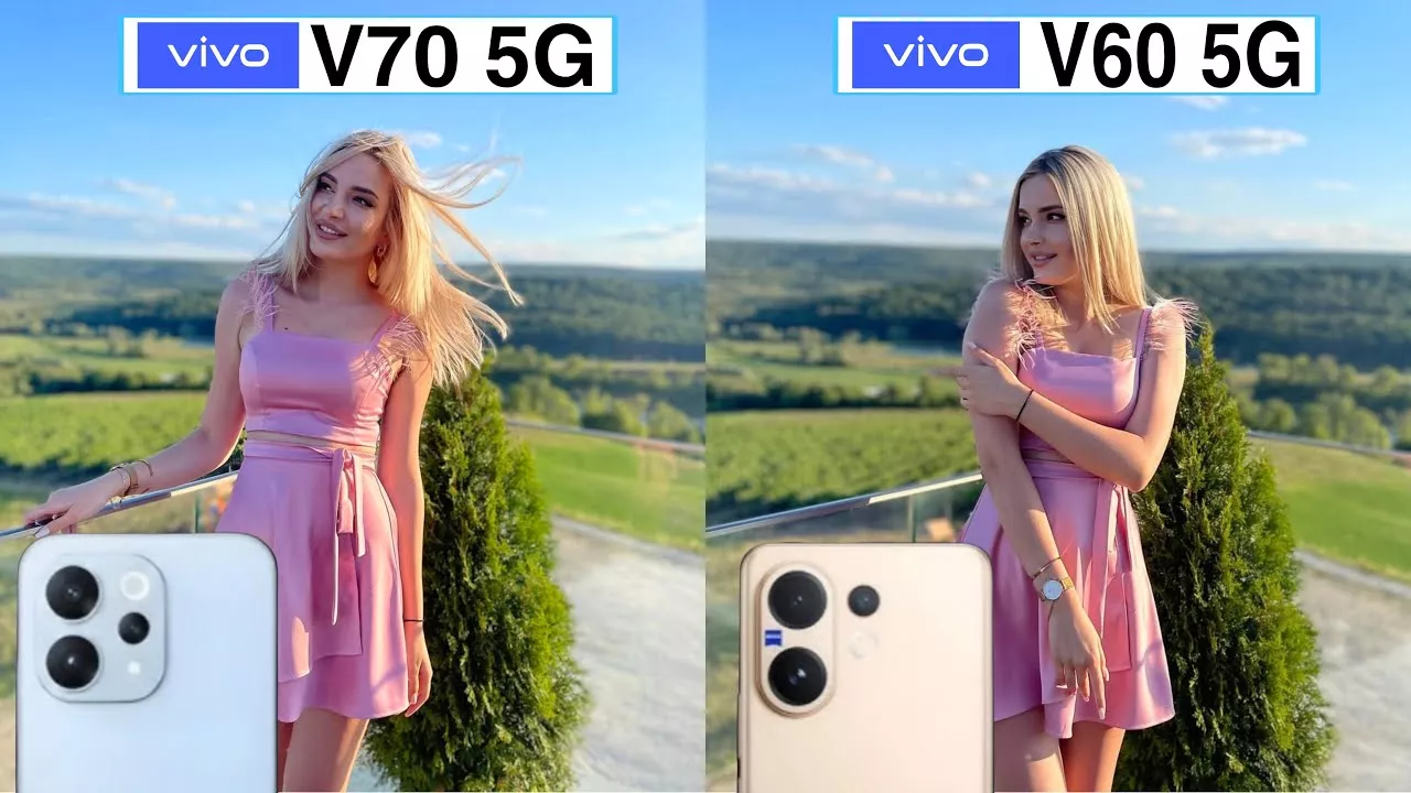 Perbandingan hasil foto portrait Vivo V70 dan Vivo V60 menampilkan skin tone yang natural di luar ruangan.