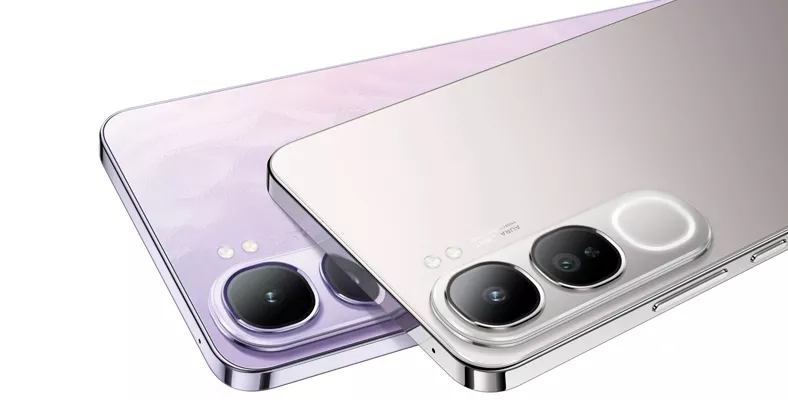 Desain elegan HP murah dengan fitur Aura Light untuk hasil portrait Lebaran yang natural.