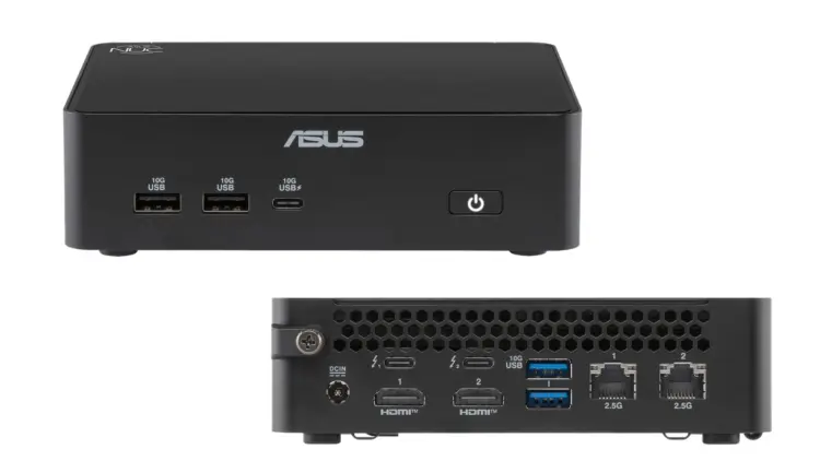 Tampilan unit ASUS NUC 16 Pro Mini PC dengan bodi metal premium yang ringkas, ditenagai prosesor Intel Core Ultra Series 3 untuk kebutuhan AI lokal.
