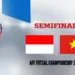Poster jadwal Semifinal AFF Futsal 2026 Indonesia vs Vietnam lengkap dengan logo trofi dan bendera negara.