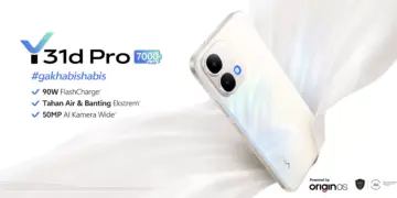 Poster resmi Vivo Y31d Pro warna putih dengan baterai 7000mAh dan fitur 90W FlashCharge.