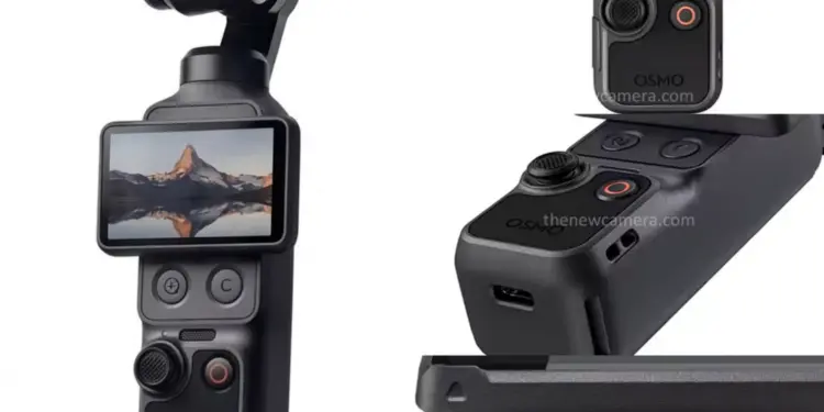 Desain terbaru DJI Osmo Pocket 4 dengan layar putar horizontal dan tombol kontrol fisik tambahan.