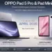 Poster resmi peluncuran OPPO Pad 5 Pro dan Pad Mini April 2026 dengan fitur layar 2.8K dan chipset generasi terbaru.