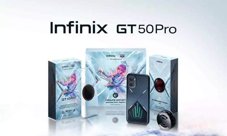 Paket penjualan lengkap Infinix GT 50 Pro dengan aksesoris pendingin tambahan.