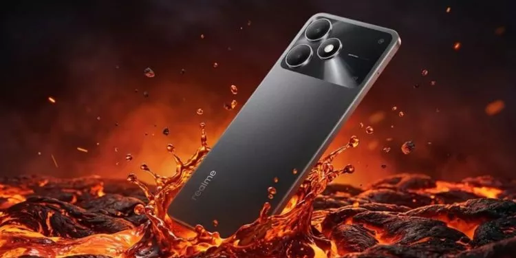 Desain bodi belakang dan modul kamera Realme C81 yang kokoh dan futuristik.