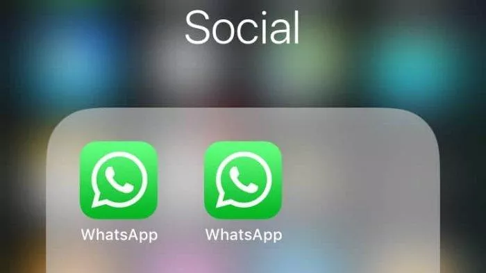 Dua aplikasi WhatsApp yang tersimpan rapi dalam folder sosial di smartphone untuk manajemen 2 Akun WhatsApp.