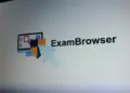 Logo resmi ExamBrowser dengan ikon komputer dan perisai keamanan