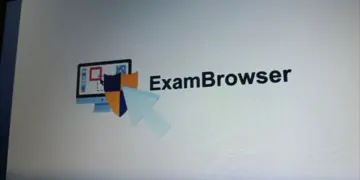 Logo resmi ExamBrowser dengan ikon komputer dan perisai keamanan