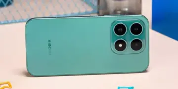 Detail modul kamera belakang Xiaomi 17 berwarna hijau dengan branding Leica yang jelas.