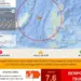 Peta titik koordinat BMKG menunjukkan potensi tsunami setelah Gempa Manado 7,6 SR di Sulawesi Utara.