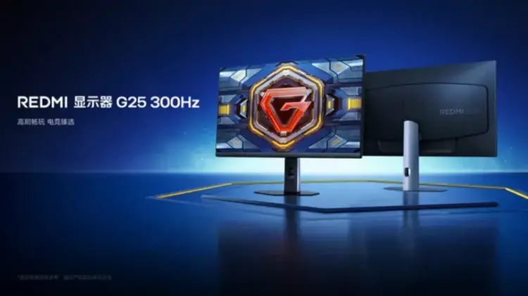 Banner promosi Xiaomi Redmi Monitor G25 300Hz menggunakan panel Fast IPS untuk gaming kompetitif.