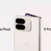Tampak belakang Google Pixel 9 Pro Fold warna Porcelain (putih) dengan modul kamera kotak yang elegan dan teks promosi resmi.