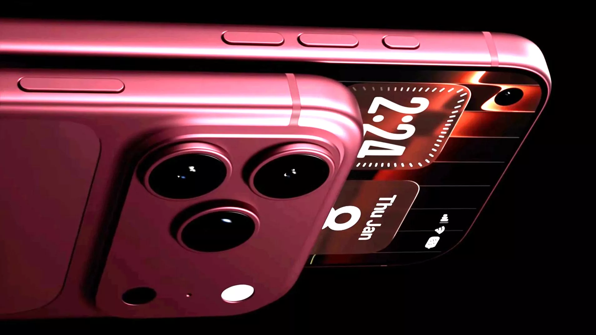 Tampilan samping smartphone dengan desain layar dan modul kamera belakang dalam bocoran warna baru iPhone 18 Pro.