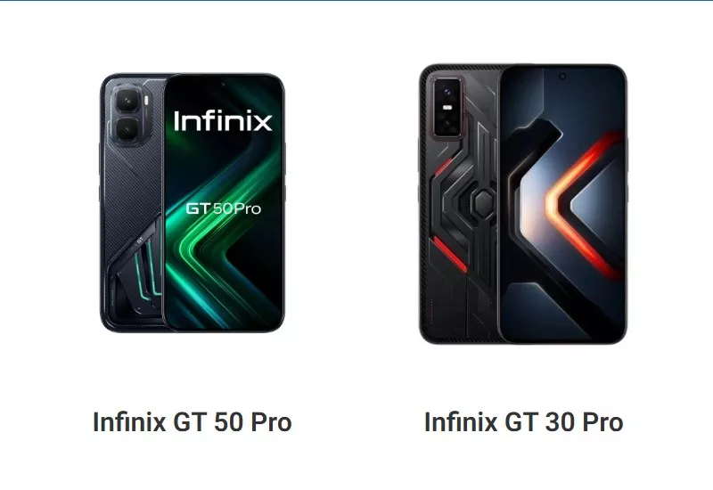 Perbandingan visual langsung antara Infinix GT 50 Pro dan Infinix GT 30 Pro.