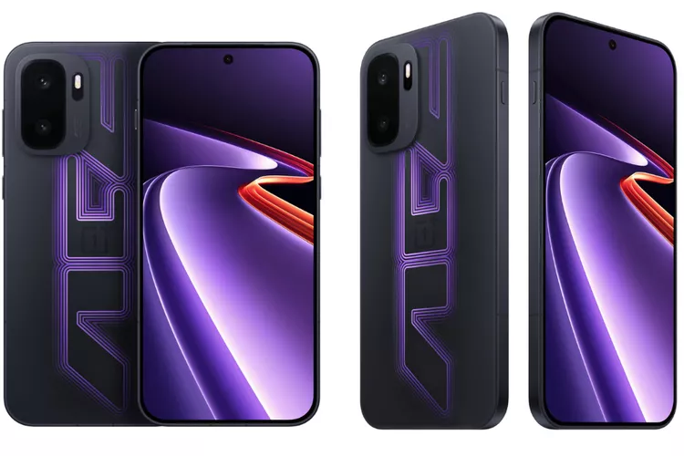 Tampilan bodi belakang hitam dengan logo bercahaya dan sisi depan layar OnePlus Ace 6 Ultra.