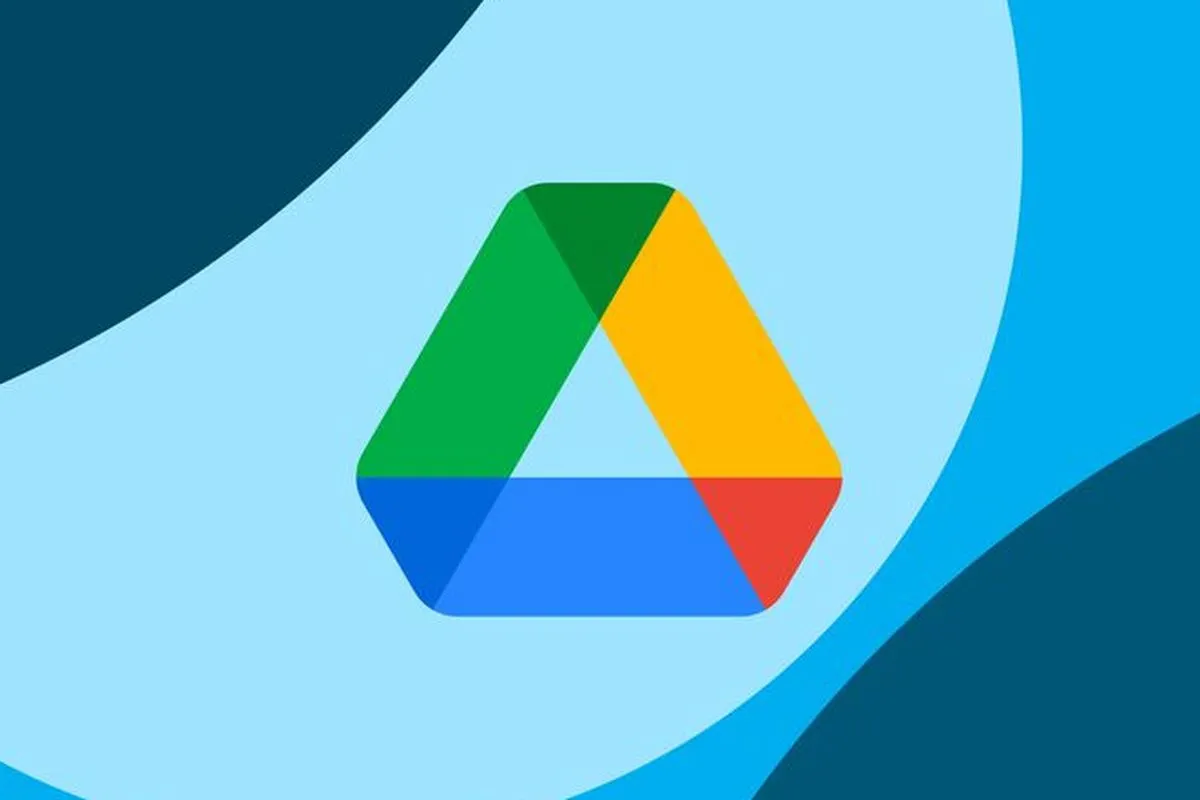Logo resmi Google Drive dengan latar belakang warna biru yang bersih