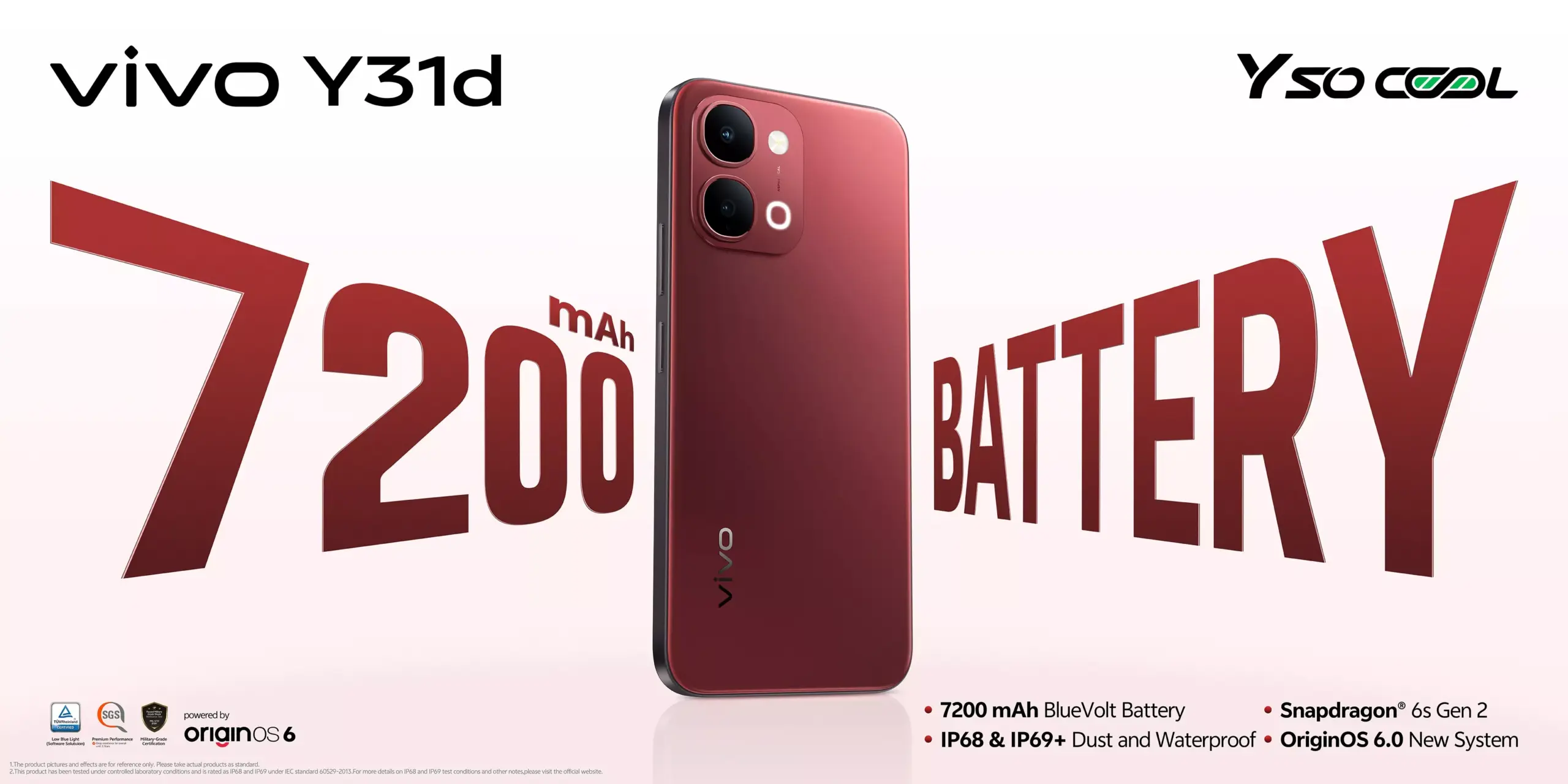 Spesifikasi kunci Vivo Y31d warna merah dengan baterai 7200mAh BlueVolt dan Snapdragon 6s Gen 2.