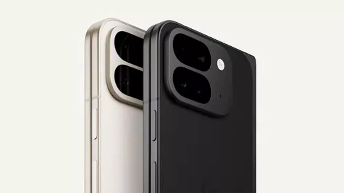 Detail jarak dekat (close-up) modul kamera belakang Google Pixel 9 Pro Fold varian warna Obsidian dan Porcelain secara berdampingan.