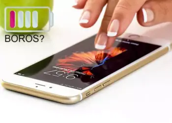 Ilustrasi ikon baterai lemah dengan teks "BOROS?" di samping smartphone.