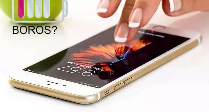 Ilustrasi ikon baterai lemah dengan teks "BOROS?" di samping smartphone.