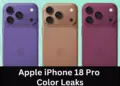 Tiga variasi pilihan warna baru iPhone 18 Pro, terdiri dari ungu, emas, dan merah tua.