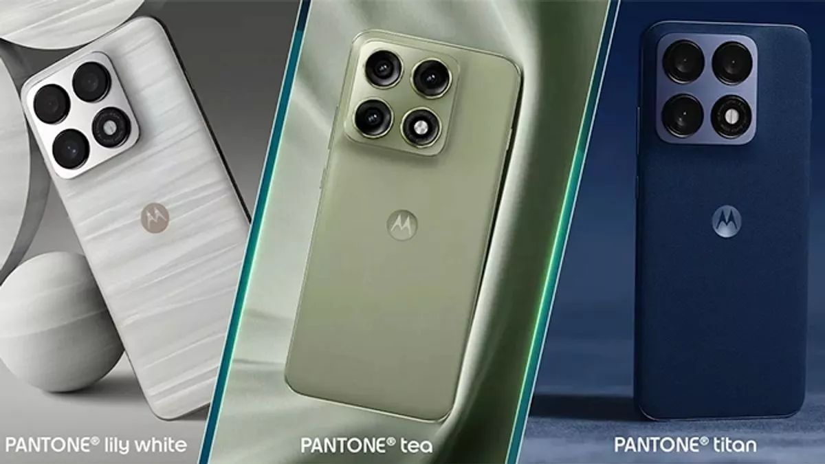 Detail pilihan warna Pantone eksklusif Motorola Edge 70 Pro: Lily White, Tea, dan Titan.