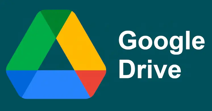 Logo dan tulisan Google Drive pada latar belakang berwarna teal.