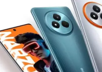 Tampilan dekat modul kamera melingkar pada varian warna hijau dan silver Realme Narzo 100 Lite 5G.