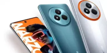 Tampilan dekat modul kamera melingkar pada varian warna hijau dan silver Realme Narzo 100 Lite 5G.