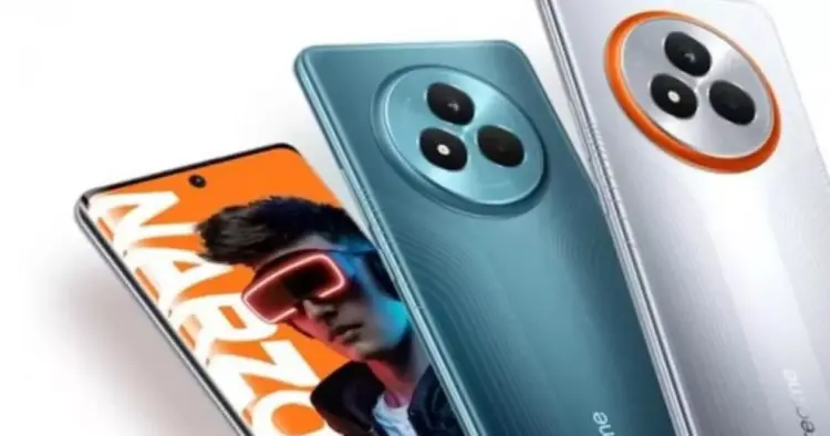 Tampilan dekat modul kamera melingkar pada varian warna hijau dan silver Realme Narzo 100 Lite 5G.