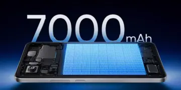 Ilustrasi jeroan atau komponen hardware smartphone yang menonjolkan kapasitas baterai 7000 mAh.