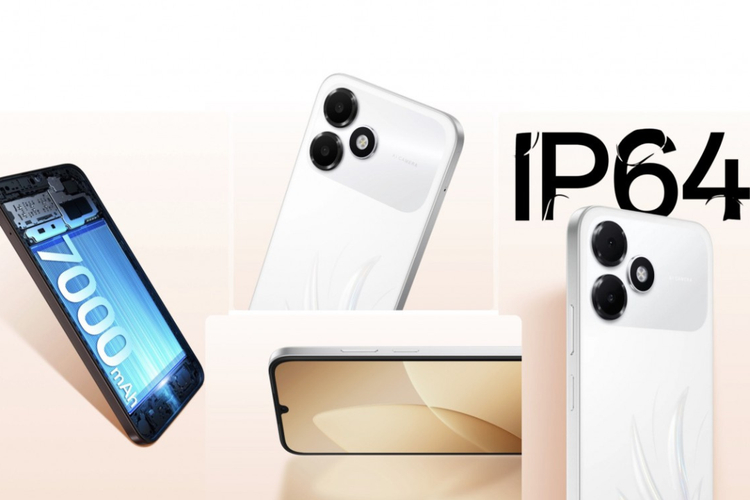 Kolase fitur unggulan OPPO A6c meliputi sertifikasi IP64 tahan debu air, kapasitas baterai, dan desain layar.