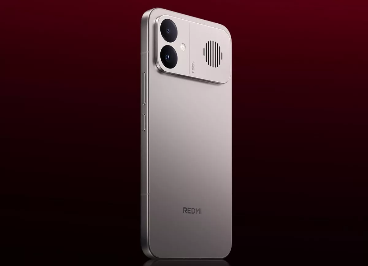 Desain bodi belakang Redmi K90 Max warna silver dengan modul kamera ganda dan lubang udara pendingin.