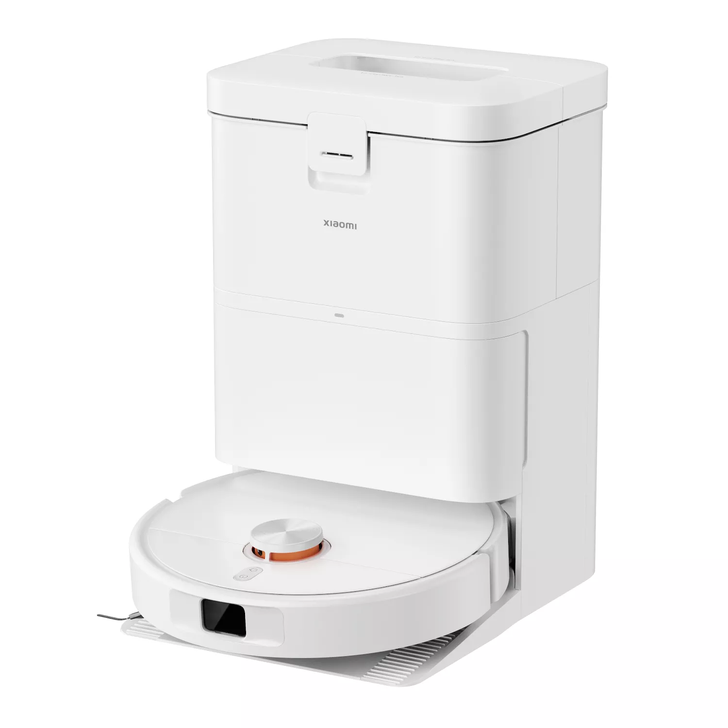 Tampilan produk lengkap Robot Vacuum Xiaomi H50 Series dan stasiun pengisian otomatis serbaguna berdesain minimalis putih.