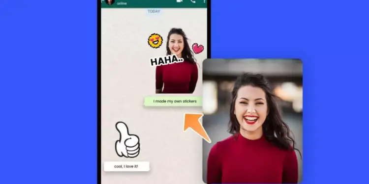 Ilustrasi fitur pembuatan stiker custom dari foto diri untuk digunakan dalam aplikasi WhatsApp.