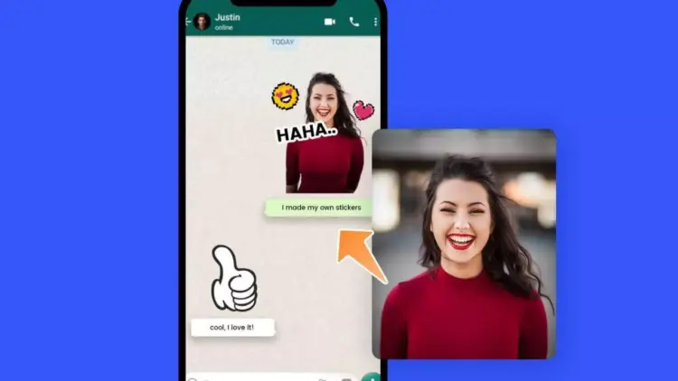 Ilustrasi fitur pembuatan stiker custom dari foto diri untuk digunakan dalam aplikasi WhatsApp.